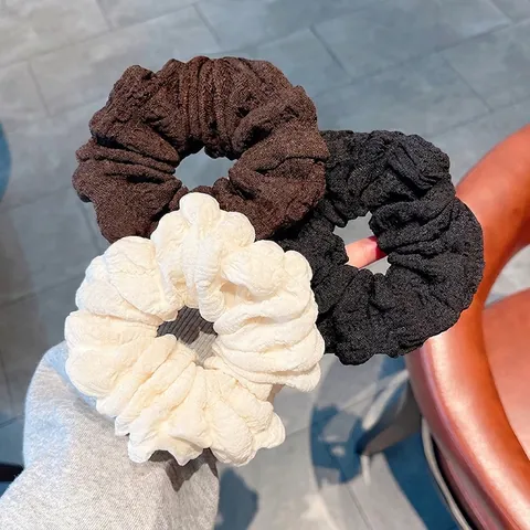 Large Elastic Hair Ties Scrunchies Bubble Texture Polyester Solid Color Japanese Style Soft Hair Accessories For Girls