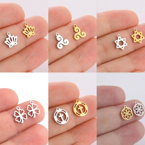 Mini Breloques En Acier Inoxydable Pendentifs Lotus Trèfle Croix Hexagramme Géométrique DIY Bijoux Accessoires Minimaliste