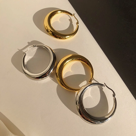 Minimalist Water Drop Oval Hoop Earrings For Women Chunky Geometric Metallic Design With Silver Earring Post