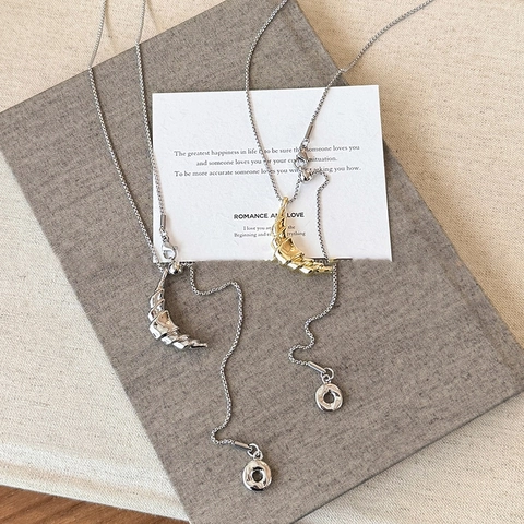 Croissant Anhänger Lange Halskette Kupfer Echtgold Vergoldet Pulloverkette Französisch Minimalistisch Schmuck Damen