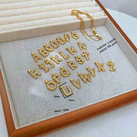 Initial Alphabet Letter Pendant Necklace Gold Plated Copper Micro Pave Zircon Minimalist Jewelry For Women