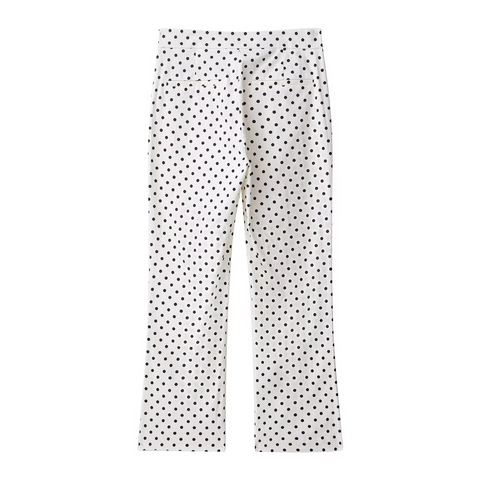 Damen Casual Polka Dot Hose Hohe Taille Gerades Bein Polyester Freizeithose Schwarz Weiß Bedruckte Lange Hose