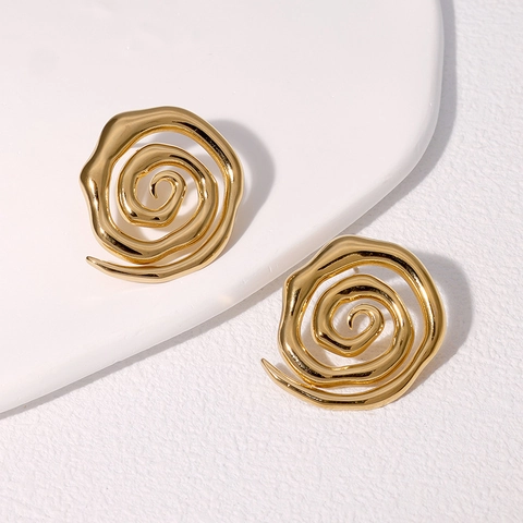 Boucles D'oreilles Puces Spirale Abstraite Acier Inoxydable Plaqué Or 18K Géométrique Moderne Minimaliste Bijoux Pour Femmes