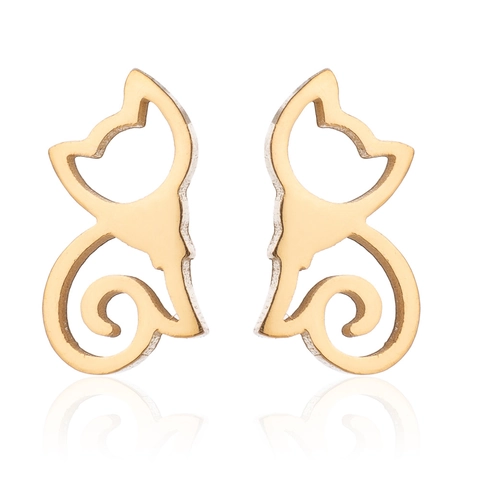 Minimalist Stainless Steel Hollow Cat Stud Earrings For Women Cute Animal Kitten Shape Ear Studs Jewelry Gift