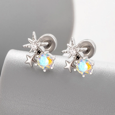 Ster Kraakbeen Stud Oorbel Titanium Staal Koper Kleurrijke Zirkonia Opaal Schroefsluiting Piercing Sieraden Dames Chic