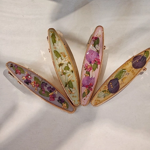 Pinzas Para El Cabello De Flores Secas Hechas A Mano Resina Papel De Oro Aleación Vintage Floral Accesorios Mujeres