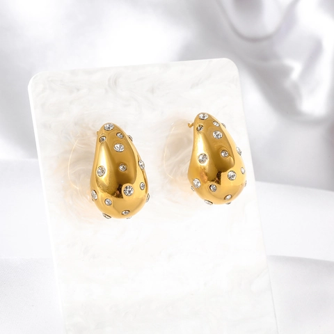 Orecchini a Goccia in Acciaio Inossidabile per Donna Moda Strass Intarsiati Orecchini a Bottone Geometrici Spessi Gioielli da Pendolare