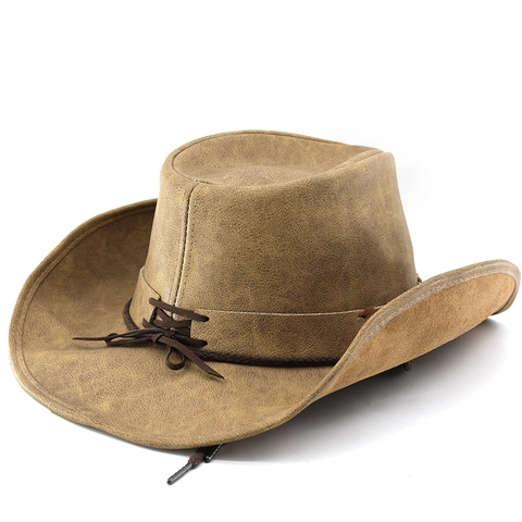 Vintage Westerse Cowboyhoed Suede Polyester Brede Rand Zonbescherming Buitenrijden Stierkop Gesp Windtouw