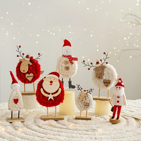 Ornamenti Da Scrivania Natale Feltro Di Lana Legno Babbo Natale Pupazzo Di Neve Renna Albero Fatto A Mano Decorazione Tavola Casa Stile Nordico