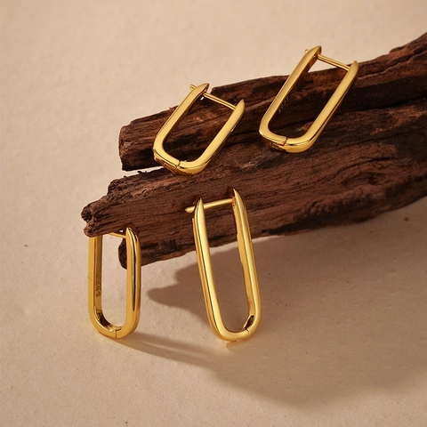 Orecchini a Cerchio in Argento Sterling 925 a Forma di U Placcati in Oro 18K Minimalisti Geometrici per Donna Gioielli Regalo