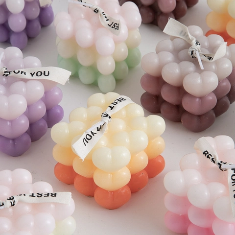 Gradient Bubble Cube Heart Scented Candle Aromatherapy Paraffin Wax Home Decor Ornament Romantic Atmosphere Aesthetic