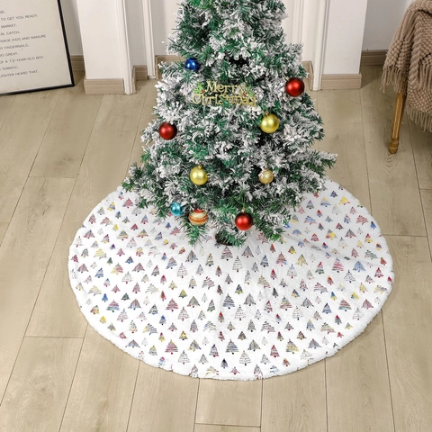 Gonna Per Albero Di Natale Calza Finta Pelliccia Di Coniglio Bianca Motivo Albero Colorato Peluche Decorazione Festiva