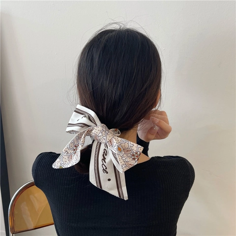 Elegante Foulard Per Capelli Con Fiocco Nastro Lungo Stampa Floreale Pois Raso Fascia Per Capelli Per Donne Ragazze