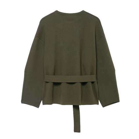 Women Knitted Cardigan Sweater Long Sleeve Belted Solid Color Round Neck Large Buttons Casual Elegant Knitwear Outerwear