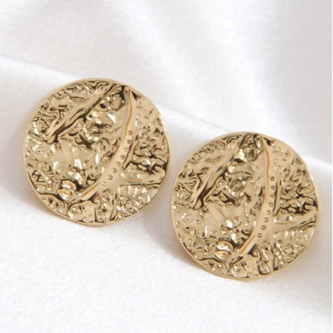 Boucles d'Oreilles Clous Rondes Minimalistes Or en Acier Inoxydable Martelé pour Femme Bijoux Géométriques Modernes