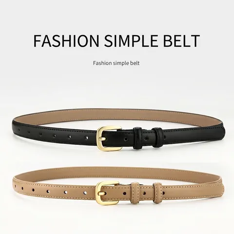 Women Thin Belt Genuine Cowhide Leather Simple Fashion Commuter Accessory With Alloy Pin Buckle Versatile Elegant