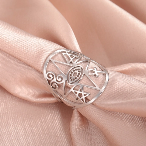 Anello Aperto In Acciaio Inossidabile Occhio Di Horus Stella Simbolo Ankh Vintage Punk Gioielli Regolabili
