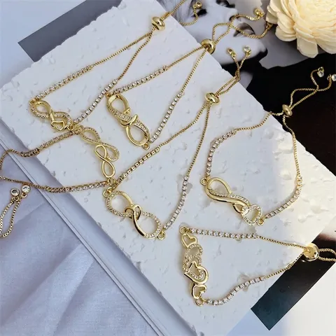 Infinity Heart Bracelet 18K Gold Plated Copper AAA Cubic Zirconia Adjustable Slider Chain Romantic Jewelry For Women