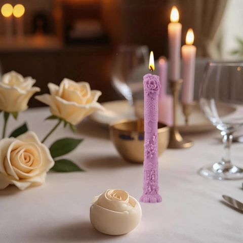 Molde De Silicona Para Velas Tira Larga Vintage Flor De Rosa En Relieve Patrón De Encaje DIY Aromaterapia Pilar Hecho A Mano