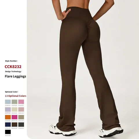 Pantalon De Yoga Évasé Taille Haute Femmes Scrunch Butt Lifting Contrôle Du Ventre Leggings En Polyamide Élasthanne
