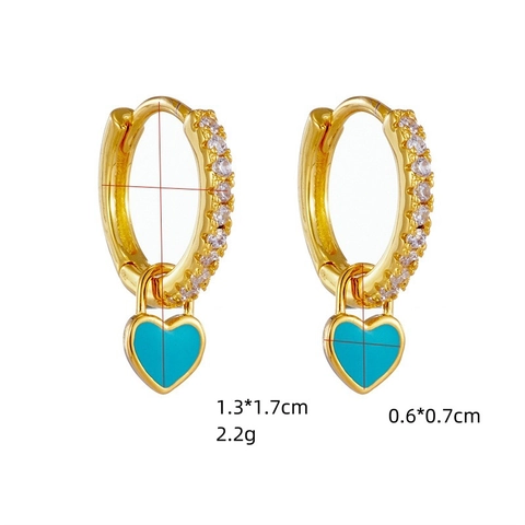 Fashion Copper Rhinestone Heart Hoop Earrings Colorful Enamel Dangle Heart Earrings Elegant Jewelry For Women Daily Gift