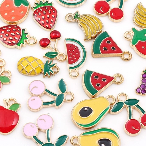 Breloques Fruits Alliage Émail Goutte Huile Fraise Cerise Ananas Pastèque Avocat Pour Création Bijoux DIY Artisanat