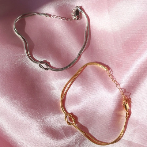 Collar Y Pulsera De Cadena De Serpiente Con Nudo Minimalista De Acero Inoxidable Chapado En Oro 18K Joyas De Cadena De Clavícula