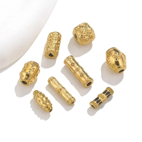 Stainless Steel Loose Beads Bamboo Tube Star Pattern Vintage Metal Charms For DIY Jewelry Making Necklace Bracelet Accessory