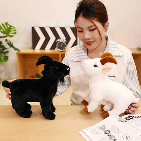 Giocattolo Di Peluche Capra Realistico Animale Di Peluche Morbido Con Corna Barba Bambola Pecora In Piedi Regalo Bambini