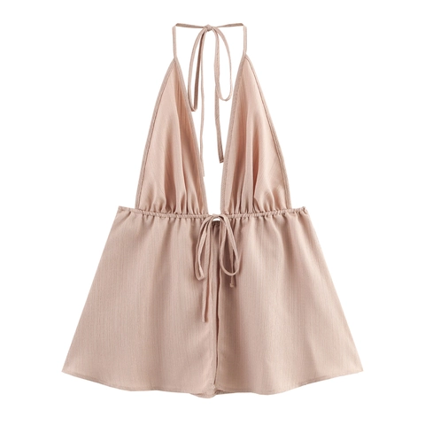 Completi Da Donna Top A Fascia Schiena Scoperta Profondo Scollo A V E Pantaloni A Gamba Larga Tessuto Strutturato Vacanze Estive