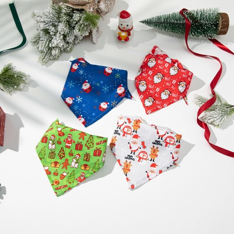 Christmas Pet Bandana Santa Claus Print Triangle Scarf Polyester Soft Holiday Party Accessory For Cats Dogs