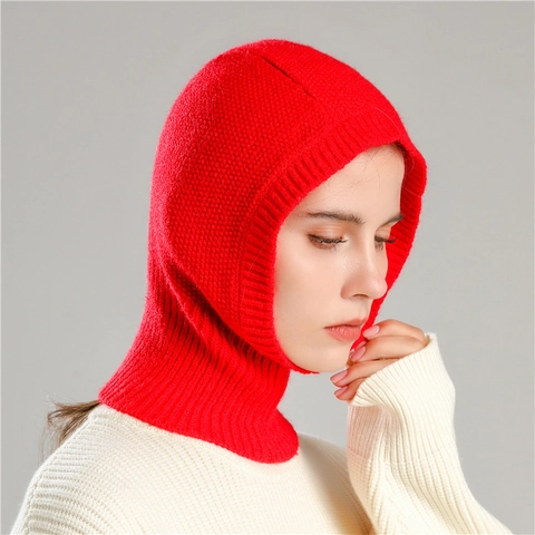 Winter Balaclava Hat Rib Knit Integrated Scarf Hooded Neck Warmer Solid Color Windproof Ear Protection For Men Women