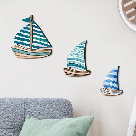 Décoration Murale Voilier En Bois Méditerranéen Thème Océan Art Nautique Pour Salon Salle De Bain Chambre Bébé Style Plage Bleu