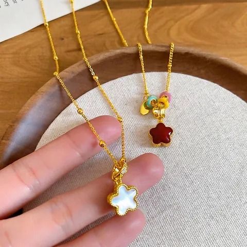 Collana Con Pendente Fiore Stella In Madreperla Rame Placcato Oro Catena A Sfere Smalto Colorato Gioielli Eleganti Donna