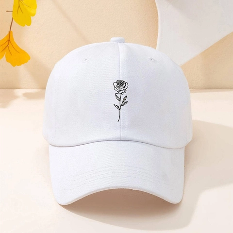 Casquette De Baseball Avec Broderie Rose Tissu Lavé Visière Courbe Chapeau De Soleil Ajustable Décontracté Pour Hommes Femmes