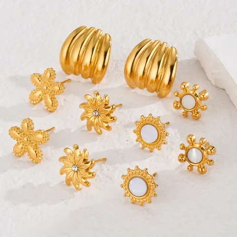 Edelstahl Blume Ohrstecker Für Damen 18K Gold Silber Plattiert Geprägt Sonne Gänseblümchen Strass Sommer Schmuck Ohrringe