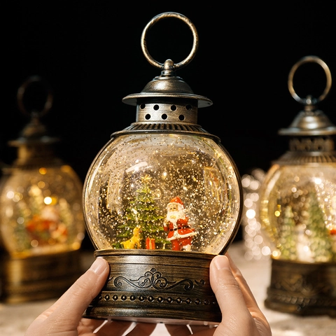Lanterna Con Palla Di Neve Natale Bronzo Retro LED Scene Babbo Natale Pupazzo Di Neve Decorazione Regalo