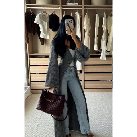 Damen Lange Strickjacke Pullover V-Ausschnitt Einreihig Polyester Einfarbig Locker Weich Herbst Oberbekleidung