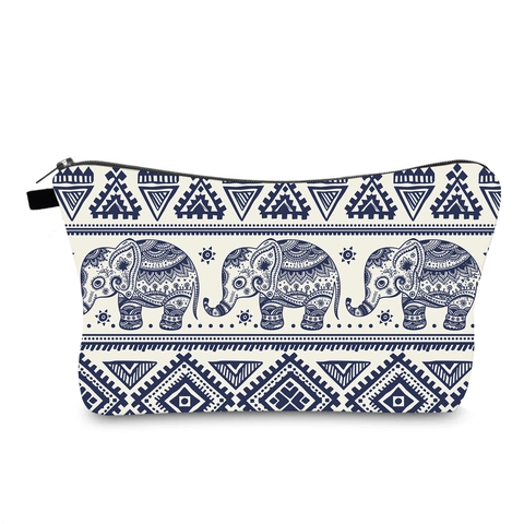 Bohemian Elephant Print Cosmetic Bag Waterproof Polyester Portable Travel Storage Pouch For Women Makeup Wash Organizer