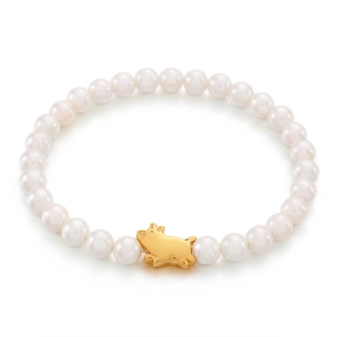 Pulsera De Perlas Artificiales De Concha Acero Inoxidable Chapado En Oro Colgante De Cerdo Animal Lindo Joyería Elegante Para Mujeres