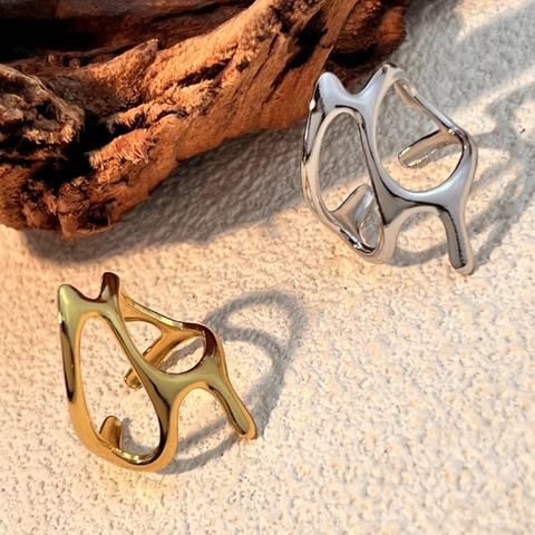 Minimalistischer Edelstahl Unregelmäßiger Flüssiger Offener Ring Für Damen Herren Geometrischer Verstellbarer Fingerring Modeschmuck