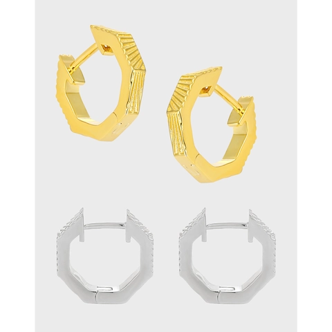 925 Sterling Zilveren Zeshoek Huggie Oorbellen Voor Vrouwen Minimalistische Geometrische Geribbelde Textuur Ring Oorbellen