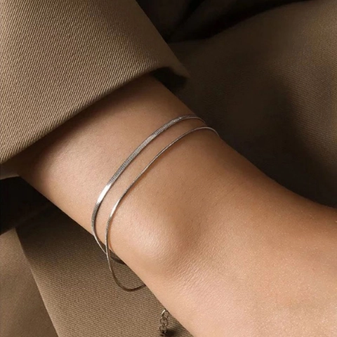 Minimalist Stainless Steel Double Layer Snake Bone Herringbone Chain Bracelet For Women Gold Silver Plated Elegant Jewelry Gift