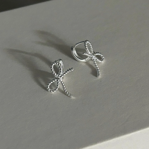 925 Sterling Silber Schleife Creolen Gedrehtes Seil Schleifen Textur Minimalistischer Zierlicher Schmuck Für Frauen