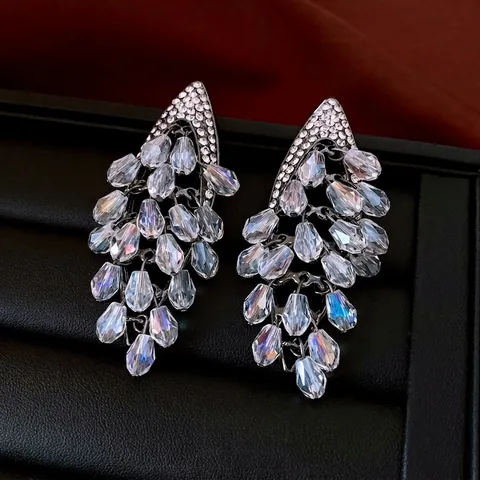 Orecchini Pendenti Geometrici Di Lusso Vintage Per Donna Con Nappa In Vetro E Strass Perno In Argento Sterling 925