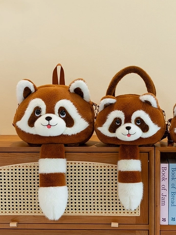 Raccoon Red Panda Plush Bag Soft Faux Fur Animal Shaped Crossbody Backpack Handbag For Daily School Gift Women Girls