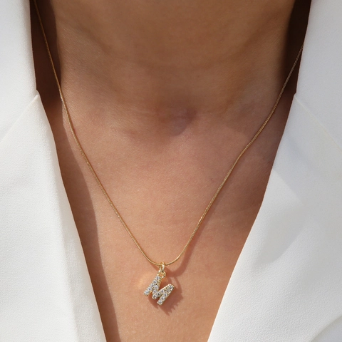 18K Gold Plated Brass Initial Letter Pendant Necklace Micro Inlaid Zirconia Alphabet Snake Chain Fashion Jewelry For Women