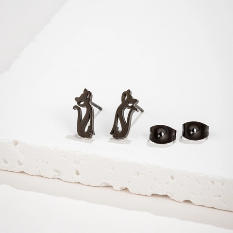 Pendientes De Botón Con Silueta De Gato Minimalista De Acero Inoxidable Joyería De Animales Para Mujer Lindo