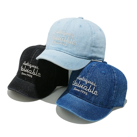 Short Brim Baseball Cap Washed Denim Letter Embroidered Retro Casual Outdoor Sunshade Hat For Women Men