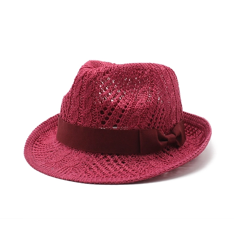 Damen Strick Fedora Hut Atmungsaktiver Strohhut Mit Schleife Für Strandurlaub Elegant Vintage Jazz Hut